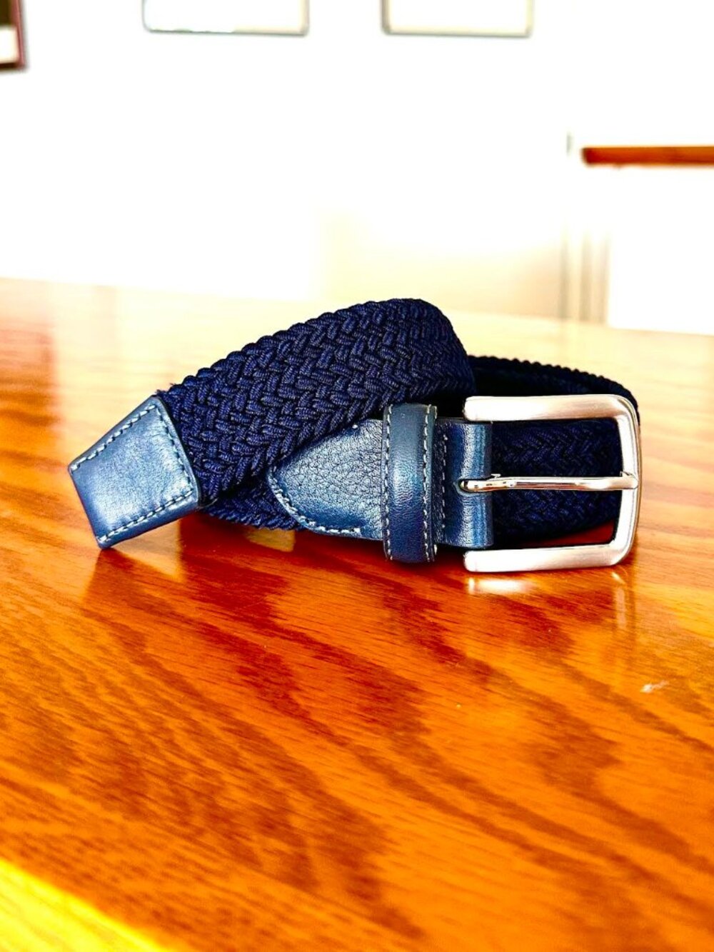 FAHERTY Mens Braided Woven Belt Navy